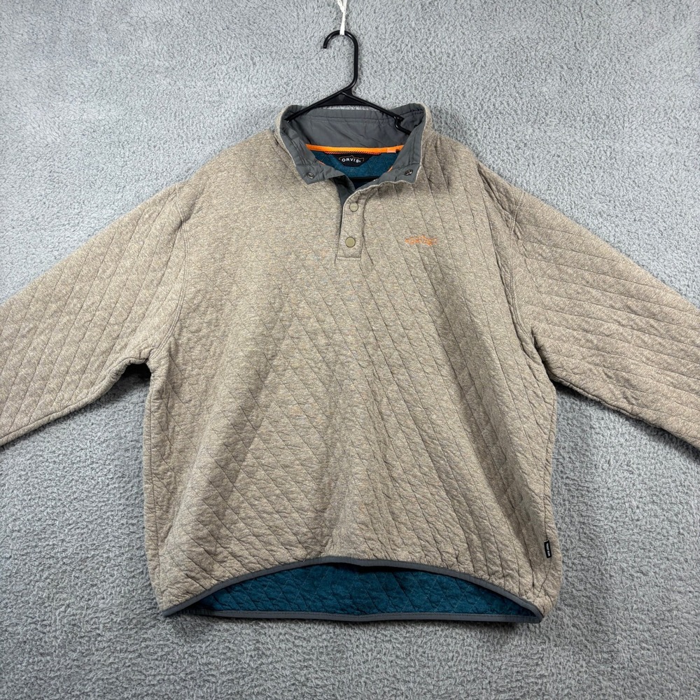 Orvis Mens XXL Quilted Snap Mock Neck Pullover Tan Brown Lined Sweatshirt‎